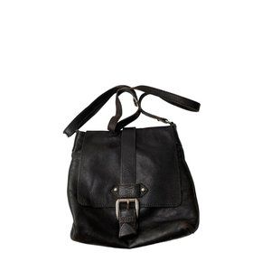Retro Classic Black Genuine Italian Leather Messenger Crossbody Bag